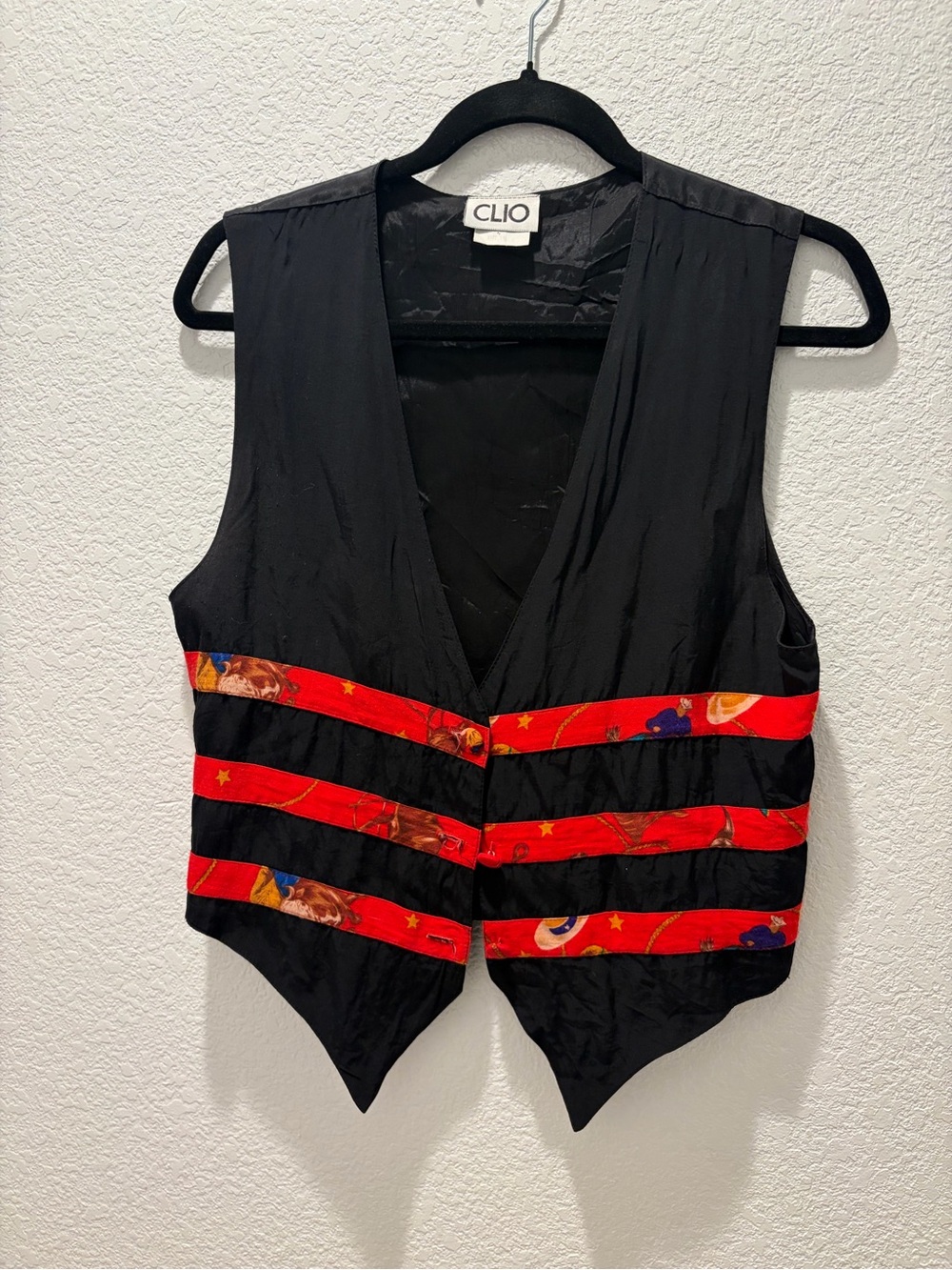 Clio Black Vest with Bright Red Printed Straps